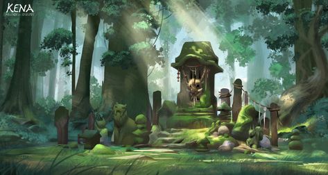 ArtStation - Kena : Bridge of Spirits - Concept Art and Character design Shrine Art, Kena Bridge Of Spirits, Shrines Art, Spirited Art, Game Concept Art, Fantasy Art Landscapes, Environment Design, Environment Concept Art, Video Game Art