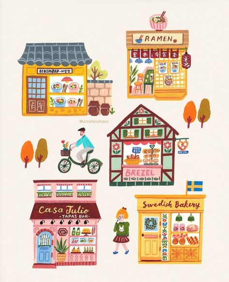 Annelies Draws, Store Illustration, Square Sketchbook, Illustration City, Cute Sketch, Italian Gelato, Building Illustration, Cute Sketches, Shop Illustration