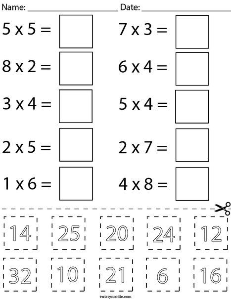 Multiplication Cut and Paste Math Worksheet - Twisty Noodle Math Counting Worksheets, Math Division Worksheets, Math Multiplication Worksheets, Third Grade Math Worksheets, Counting By 5's, Math Addition Worksheets, Twisty Noodle, Cut And Paste Worksheets, Spelling Worksheets