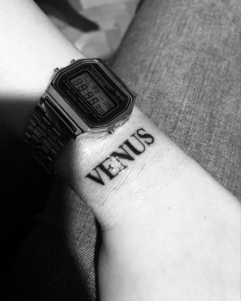 Venus tattoo on wrist Venus Word Tattoo, Venus Tattoo Word, Venus Symbol Tattoo, Venus Tattoo, Venus Symbol, Word Tattoo, Symbol Tattoo, Symbol Tattoos, Word Tattoos