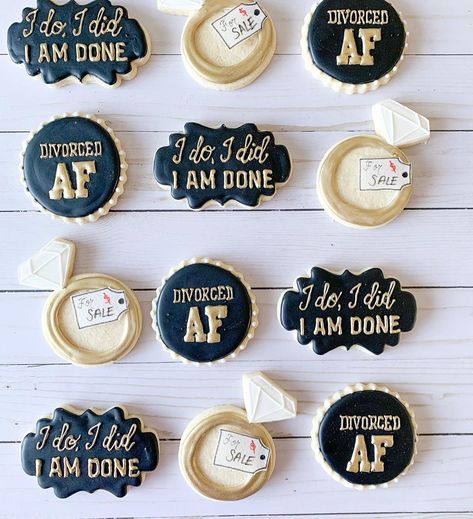 I didn’t know divorce parties were a thing until I received this request. I love that she is celebrating the end of a painful process and… Divorce Cookies, Divorce Party Cake, Divorced Party, Divorce Parties, Divorced Af, Divorce Party Decorations, Divorce Cake, Divorce Celebration, Britt Nicole