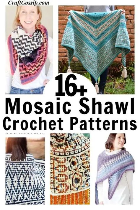 16 Shawl Mosaic Crochet Patterns – Crochet Mosaic Crochet Shawl, Mosaic Crochet Patterns, Crochet Shawl Patterns, Slip Stitches, Woven Shawls, Celtic Weave, Candles Diy, Mosaic Crochet, Gradient Yarns