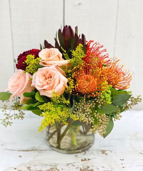 Autumn Floral Arrangements | Milwaukee (WI) Same-Day Delivery | Welke's Florist Pincushion Protea Bouquet, Late Summer Flower Arrangements, Fall Arrangements Floral Design, Thanksgiving Floral Arrangements, Pincushion Protea, Fall Floral Centerpieces, Summer Flower Arrangements, Late Summer Flowers, Thanksgiving 2022