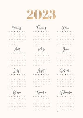 Beige and White Minimalist 2023 Calendar - Templates by Canva Printable Calendar Pages, Imprimibles Harry Potter, Minimalist Calendar, Simple Aesthetic, Cute School Supplies, Modern Typography, Professional Templates, Calendar Pages, Monthly Calendar