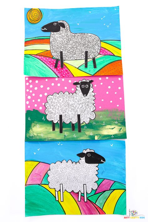 Craft fun and playful looking sheep with our Abstract Sheep art and craft idea for kids! Complete with how to draw guides, landscape and sheep printable templates. This fun sheep project can be tailored to suit children of all ages! Art Ideas Primary School, Easter Kids Art, Sheep Art For Kids, Farm Art For Kids, Sheep Art Painting, Bible Art Projects, Farm Art Projects, Art For Competition, Craft Ideas For Students