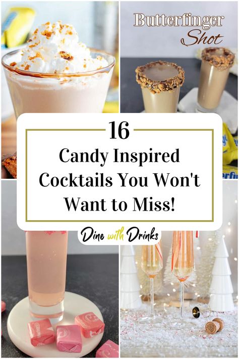 Collage of 4 candy inspired cocktails. Prosecco Cocktails Easy, Candy Alcohol Drinks, Fruity Mixed Drinks, Cocktails Easy, Craft Cocktail Recipe, Cocktail Mixology, Candy Cocktails, Cocktail Shots, Special Drinks