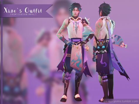 Xiao`s Outfit from Genshin Impact | MS | Mary Sims on Patreon Xiao Hair, Los Sims 4 Mods, Sims 4 Traits, Sims 4 Anime, Pelo Sims, Sims 4 Cc Skin, Sims 4 Characters, Sims House Design, Body Outfit