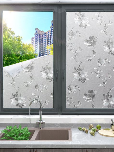 1pc Flower Print Window Privacy Sticker | SHEIN USA Window Stickers Privacy, Nail Salon Interior Design, Frosted Glass Window, Glass Window Film, Window Film Privacy, Window Privacy, Salon Interior Design, Room Background, House Front Design