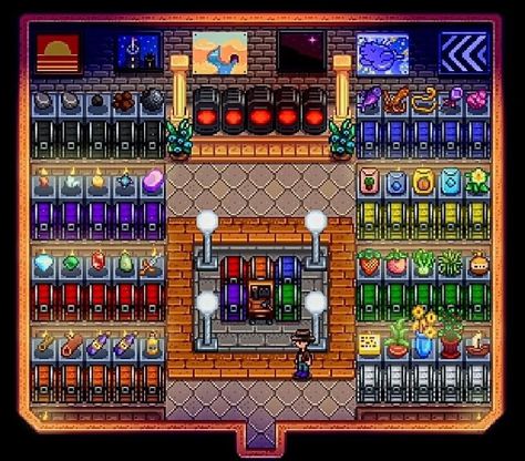 Stardew Workbench Layout, Stardew Storage Layout, Stardew Valley Big Shed Layout, Stardew Shed Designs, Shed Layout Stardew Valley, Stardew Valley Storage Ideas, Storage Shed Sdv, Stardew Valley Storage Shed Layout, Storage Shed Stardew Valley