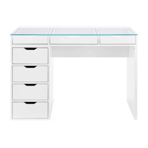 Hokku Designs Earnhardt Vanity | Wayfair Modern Vanity Table, Mirrored Vanity Table, Beauty Station, Drawer Lights, Mirrored Vanity Desk, Impressions Vanity, Makeup Table Vanity, White Vanity, Vanity Desk