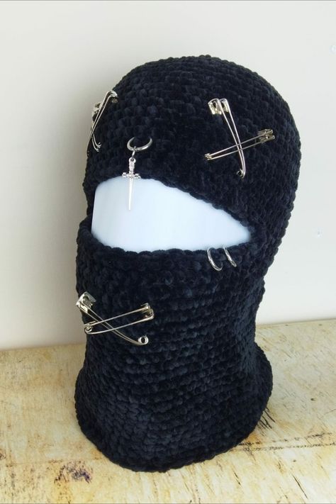 Goth balaclava crochet is amazingly, very soft and skin-friendly! Black balaclava full face mask. Black punk balaclava hand knit is the most fashionable accessory of this season! Gothic ski mask is a great idea for goth gift! Dark industrial style balaclava face mask hand knitted from velvet yarn. SIZE Available: XS, S, M, L, XL, XXL Punk Balaclava, Crochet Gothic, Black Balaclava, Goth Hat, Dark Industrial, Balaclava Crochet, Velvet Yarn, Black Punks, Mask Black