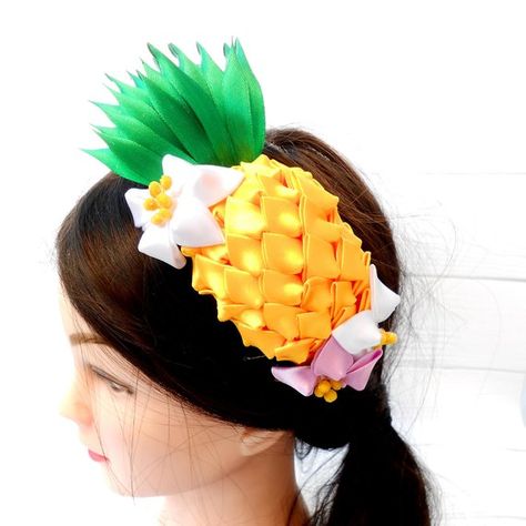 Pineapple fruit headpiece Adult headband fascinator Pineapple gifts womens Tropical flower crown Kan Pineapple Headband, Fruit Headband, Bachelorette Crown, Pineapple Flowers, Yellow Headband, Pineapple Gifts, Pineapple Parties, Pineapple Fruit, Flower Fascinator