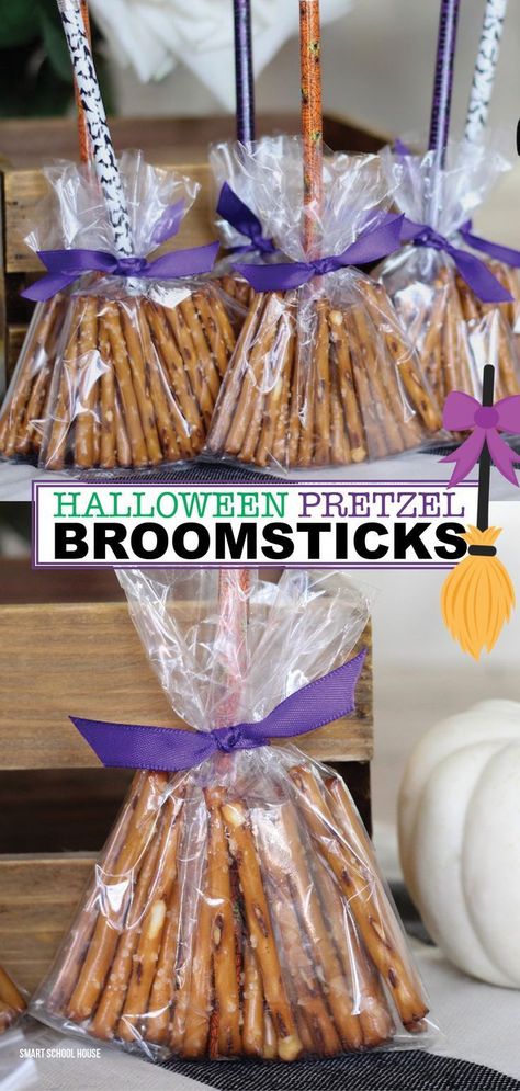 Pretzel Broomsticks, Gifting Food, Halloween Pretzels, Diy Halloween Treats, Halloween Basket, Healthy Halloween Treats, Halloween Treats For Kids, Healthy Halloween, School Treats