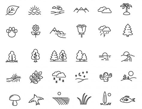 Set of linear nature icons. | Premium Vector #Freepik #vector #field #river #river-water #mountain-river Resources Icon, Flat Icons Set, Bullet Journal Doodles, Journal Doodles, Flat Icon, Design Vector, Business Flyer, Icon Set, App Design