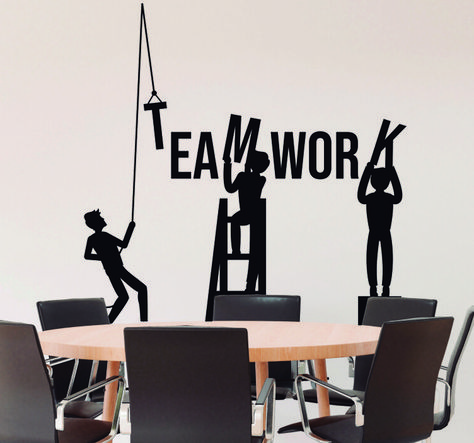 Teamwork Wall Art, Simple Office Decor Corporate, Wall Mural For Office, Office Wall Design Ideas Creative, Office Interior Design Creative Wall, Office Wall Art Creative, Office Interior Design Creative, Affordable Decorating Ideas, Creative Office Decor