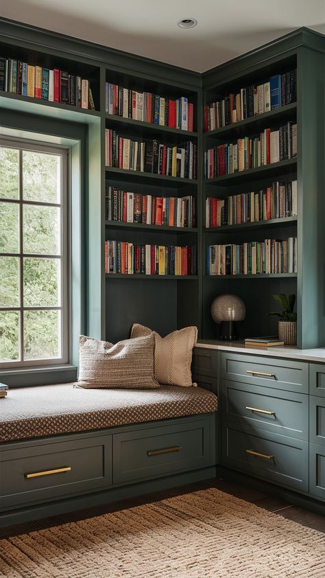 Discover elegant home decor trends and chic solutions to transform your space. Find modern inspirations and luxe accents for stylish updates. #HomeInspiration #TrendyDesign #LuxeDecor Library Guest Room Combo, Small Library Design, Blue Green Rooms, Small Home Library, Vampy Makeup, Home Library Rooms, Ranch Remodel, Sophisticated Home, Luxe Decor