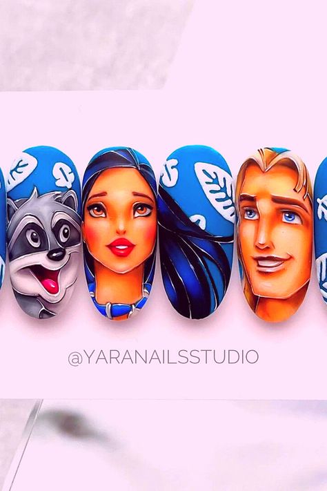 Pocahontas Nail Art, Almond Shaped Nails Long, Nails Hard Gel, Long Nail Ideas, Gel Nails Nail Art, Almond Shaped Nails, Valentines Day Nails, Shaped Nails, Disney Pocahontas