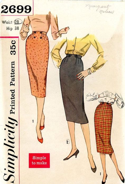 50s Pencil Skirt, 50s Outfit, Vintage Pencil Skirt, Sewing Patterns Skirt, Pencil Skirt Pattern, Filipino Fashion, Patron Vintage, Vintage Pencil, Fabric Skirt