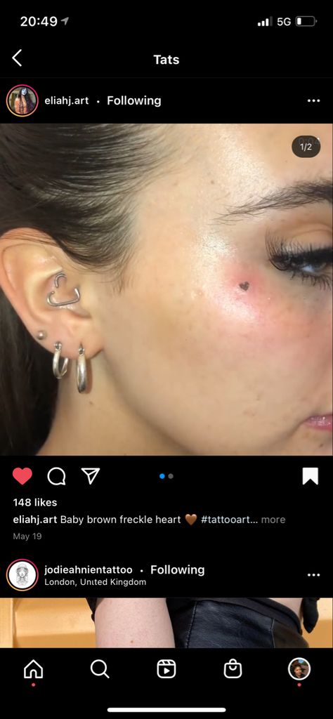 Women Small Face Tattoo, Small Tattoo On Face Women, Micro Face Tattoo, Mini Heart Face Tattoo, Small Heart Face Tattoos For Women, Freckle Face Tattoo, Feminine Face Tattoos For Women, Face Mole Tattoo Beauty Marks, Cute Tiny Face Tattoos