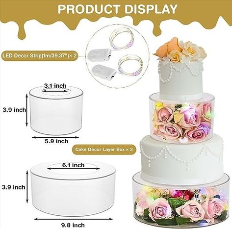 Fillable Acrylic Cake Stand: This two-piece cake decorative riser can be filled with various decorations, can be filled with wedding cake, birthday cake, celebration cake, party cake, holiday cake and other matching theme, can also be doodled painting color, you can play as much as your imagination and creativity. Reusable Round Cake Stands. Fillable Cake Stand Ideas, Wedding Cake Risers, Cake Display Wedding, Birthday Cake Celebration, Acrylic Cake Stand, Cake Riser, Tire Cake, Acrylic Cake Stands, Cake Celebration