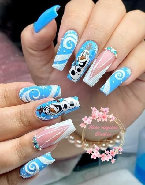 Frozen Nail Designs, Olaf Nails, Disney Frozen Nails, Frozen Nail Art, Pink Sparkle Nails, Nail Art Designs 2023, Nail Art Designs Valentines, Nail Art Designs Valentines Day, Nail Designs For Beginners