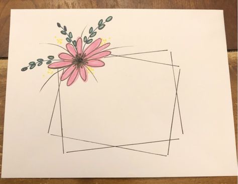 Page Borders Design With Lines, A4 Sheets Border Designs, A4 Sheet Drawing Ideas, Envelope Painting Ideas, Border Designs For A4 Sheets, Envelope Border Design, Envelope Drawing Doodles, Flower Boarders Designs For Projects, Acknowledgement Calligraphy