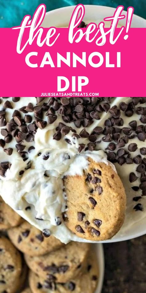 Cannoli Dip is an easy no-bake dessert dip that is creamy and delicious! Made from whipped cannoli filling using real mascarpone. Serve it with broken waffle cones or chocolate chip cookies to dip in it. Conoli Recipe Dip Easy, Cannoli Dip With Cream Cheese, Conoli Recipe, Shotcuterie Party, Cheesecake Dips, Easy Cannoli Dip, April Meals, Dips Sweet, Cannoli Dip Recipe