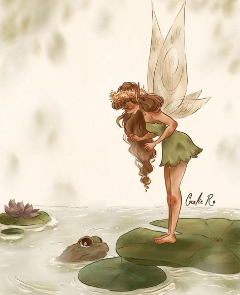 Fairytale Aesthetic Drawing, Fairy Couple Art, Earth Fairy Drawing, Cute Fairy Pictures, Fairy Cartoon Drawing, Fairy Art Aesthetic, Fairy Aesthetic Drawing, Fairy Fanart, Fairy And Frog