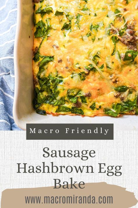 MACRO FRIENDLY SAUSAGE HASHBROWN EGG BAKE #macrofriendlyrecipes #healthyrecipes #eggbake #breakfastrecipes Hashbrown Egg Bake, Healthy Egg Casserole, Healthy Egg Bake, Egg Bake Recipe, Brunch Party Recipes, Turkey Breakfast Sausage, Breakfast Egg Casserole, Hashbrown Breakfast Casserole, Egg Bake