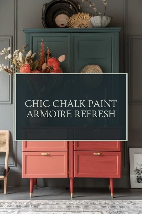 Enhance your home decor with creative chalk paint armoire ideas. This pin showcases an elegant refresh using colorful chalk paint. Learn how to transform your space beautifully. Update Armoire Furniture Makeover, Hand Painted Cabinet Ideas, Chalk Paint Colors For Furniture, Wardrobe Painting Ideas Diy, Chalk Paint Dresser Ideas, Cupboard Painting Ideas Diy, Chalk Paint Armoire, Cupboard Painting Ideas, Dresser Color Ideas