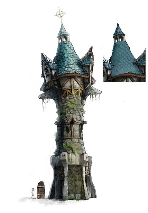 Ancient Tower Concept Art, Fantasy Wizard Tower, Fantasy Tower Concept Art, Wizard Tower Concept Art, Magic Tower, Mage Tower, Fantasy Tower, Wizard House, Wizard Tower