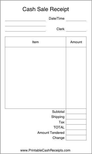 A basic, airy cash receipt with plenty of room to write in details of the purchase. It is ideal for retail stores and includes spaces to note tax and shipping. Free to download and print Blank Receipt, Free Receipt Template, Bill Book, Cash Receipt, Parenting Rules, Invoice Format, Invoice Template Word, Business Printables, Order Form Template