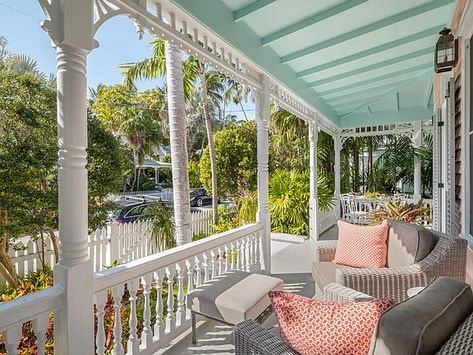 617 Ashe St, Key West, FL 33040 | MLS #604652 | Zillow Key West Architecture, Key West Cottage, Cuban Tile, Key West Fl, Porch And Balcony, White Picket Fence, House Keys, Wrap Around Porch, Saltwater Pool