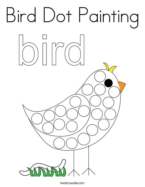 Bird Dot Painting Coloring Page Dot Painting Birds, Bird Activity For Toddlers, Bird Art For Preschool, Bird Dot Painting, Bird Lesson Plans For Toddlers, Preschool Bird Art, Birds Crafts For Toddlers, Easy Bird Crafts For Preschoolers, Toddler Bird Craft