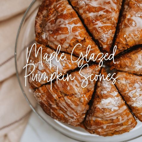 Pumpkin Scones with Maple Glaze Pumpkin Maple Scones, Buttermilk Pumpkin Scones, Pumpkin Spice Scones Recipe, Easy Pumpkin Scones Recipe, Fall Breakfast Baked Goods, Sourdough Pumpkin Scones Recipe, Pumpkin Scones With Maple Glaze, Sourdough Pumpkin Scones, Pumkin Scones