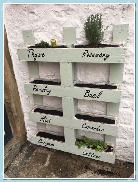 [SponsoredPost] 58 Must Have Diy Herb Garden Planter Ideas To Copy In No Time #diyherbgardenplanter Wood Pallet Herb Garden Vertical Planter, Planter Boxes Herbs, Herb Garden Palette, Planting With Pallets, Diy Herb Garden Pallet, Herb Planters Diy, Gardening Pallet Ideas, Planter Boxes With Pallets, Herb Garden Wall Ideas