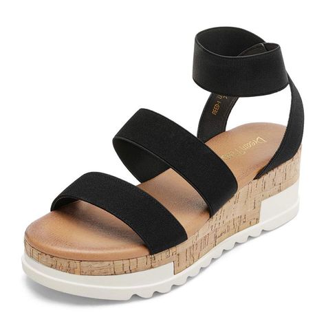 DREAM PAIRS Women's Open Toe Ankle Strap Casual Flatform Platform Sandals Flexible Stretches, Green Flats, Pink Flats, Summer Flats, Flatform Sandals, Brown Flats, Strap Shoes, Boot Accessories, White Flats