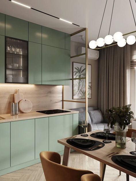 kitchen cabinet color ideas Design Open Kitchen, Cabinet Color Ideas, Kitchen Cabinet Color, Brooklyn Kitchen, Kitchen Cabinet Color Ideas, Decor Ideas Kitchen, Pistachio Color, Kitchen Styles, Home Hall Design