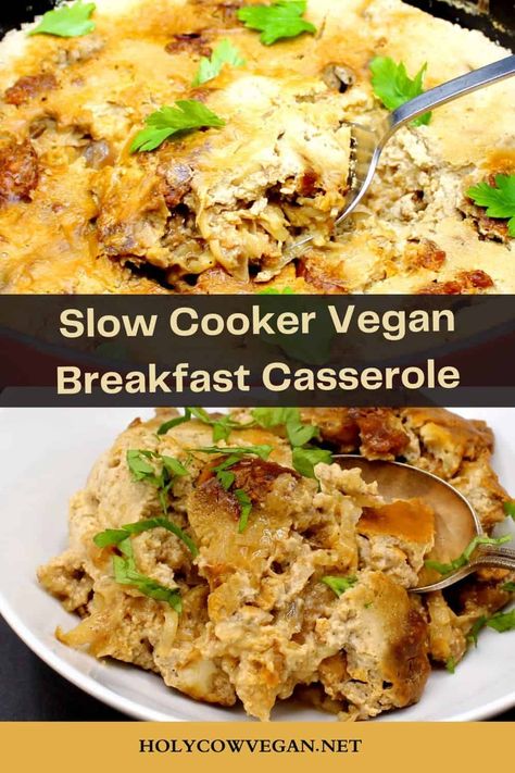 Slow Cooker Vegan Breakfast Casserole Vegetarian Crockpot Breakfast, Crockpot Vegan Breakfast, Whole Food Plant Based Slow Cooker Recipes, Vegan Crockpot Breakfast Recipes, Vegan High Protein Breakfast, Crock Pot Breakfast Casserole, Wfpb Vegan, Crock Pot Breakfast, Nourishing Breakfast