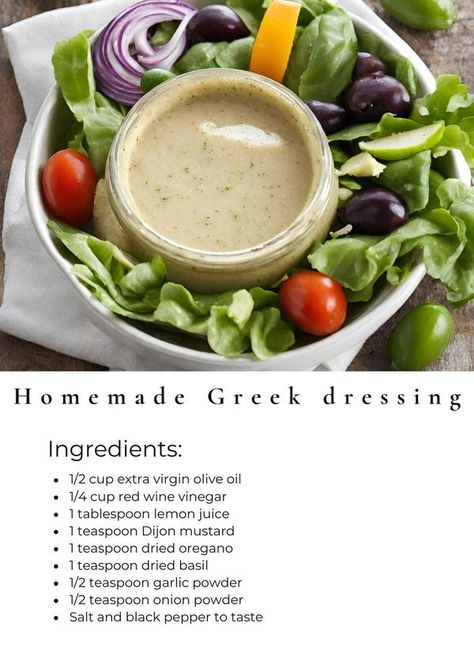 Greek Dressing Recipe, Greek Salad Dressing Recipe, Homemade Greek Dressing, Greek Dressing, Greek Salad Dressing, Food To Eat, Salad Dressing Recipes Homemade, Greek Salad, Salad Dressing Recipes