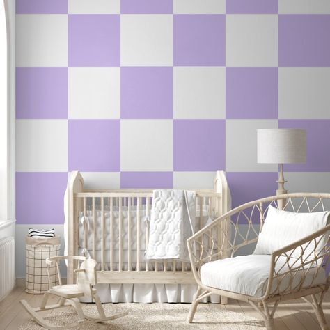 Lavender Checkered Wallpaper Purple Checkered Wallpaper Room, Purple Room Wallpaper, Purple Wallpaper For Bedroom, Purple Bedroom Wallpaper, Purple Checkered Wallpaper, Lavender Bedroom Walls, Pattern Peel And Stick Wallpaper, Checkered Wallpaper, Lavender Bedroom