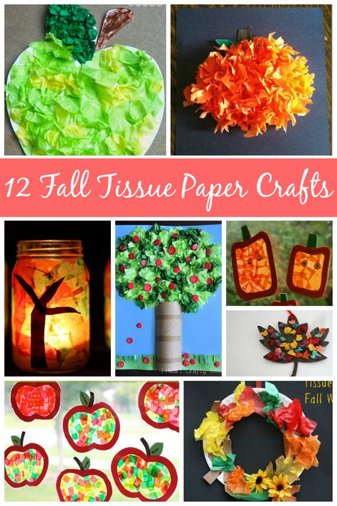 Fall Tissue Paper Crafts for Kids! Simple but fun and creative crafts to do with toddlers and preschoolers this September and October using tissue paper! From apples to pumpkins and more! #tissuepapercrafts #tissuepapercraft #kidscrafts #fallcrafts #preschool Thanksgiving Tissue Paper Crafts, Tissue Paper Thanksgiving Crafts, Tissue Paper Pumpkin Craft, Fall Tissue Paper Crafts For Kids, Fall Tissue Paper Crafts, Tissue Paper Crafts For Toddlers, Tissue Paper Pumpkins, Crafts To Do With Toddlers, Craft Ideas For Classroom