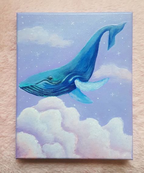 Sky Whale Painting, Whale Painting Easy, Bday Shirt, Painting 101, Whale Painting, Watercolor Whale, Pen Art Drawings, Cute Whales, Nursery Theme