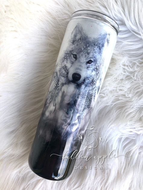 Black And White Wolf, Painted Tumblers, Wolf Tumbler, Mandala Wolf, Glitter Things, Glitter Tumbler Cups, Epoxy Tumblers, Custom Tumbler Cups, Cup Crafts