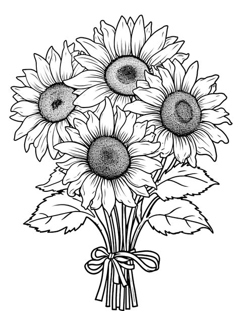 Sunflower Pattern Free Printable, Sunflower Coloring, Sunflower Sketches, Sunflower Coloring Pages, Printable Flower Coloring Pages, Sunflower Drawing, Sunflower Colors, Sunflower Bouquet, Horse Coloring Pages