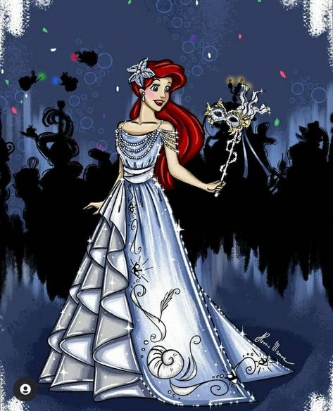 Midnight Masquerade, Princesas Disney Anime, Ariel Little Mermaid, Disney Pixar Characters, Disney Princess Fan Art, Disney Princess Modern, Disney Princess Fashion, Disney Princess Drawings, Disney Princess Dresses