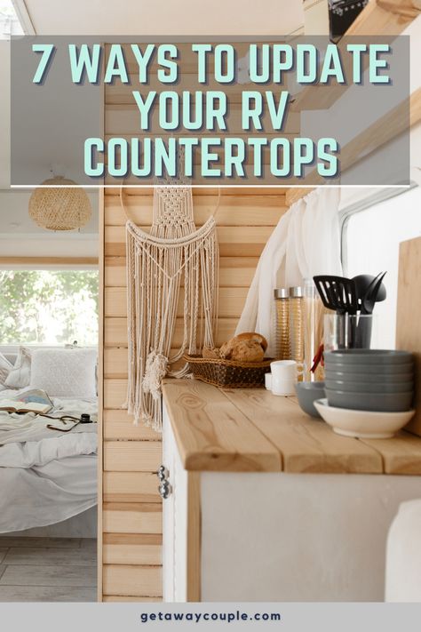 Painting Rv Countertops, Rv Kitchen Countertop Remodel, Rv Counter Top Ideas, Rv Countertop Remodel, Camper Countertop Ideas, Trailer Dinette Remodel, Rv Countertop Redo, Camper Countertop Redo, Camping Renovations