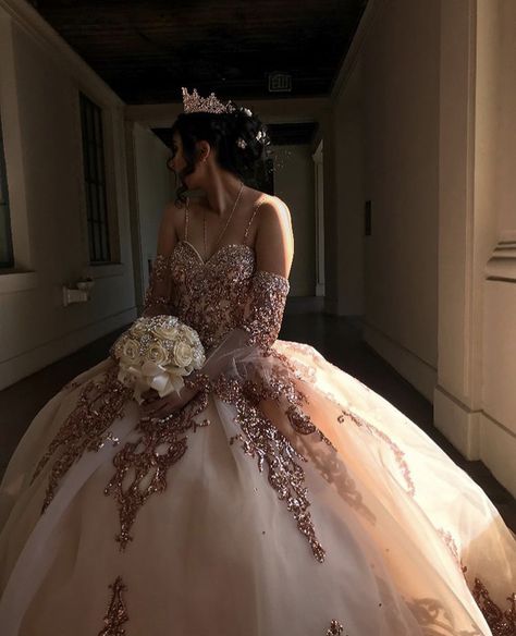 Quincenera Dresses Quincedresses.com, 15 Rose Gold Dresses, Red And Rose Gold Quince Dress, Western Quinceanera Ideas Dresses, Quince Dresses With Long Sleeves, White And Rose Gold Sweet 16 Dress, Surprise Dress For Quince, Quinceanera Dresses For Dark Skin, Rose Gold Dress Sweet 16