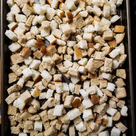 How to Make Bread Cubes for Stuffing - The Kitchen and a Latte Bread Cubes For Stuffing, Brioche Stuffing, Amish Breakfast Casserole, Dressing Recipes Thanksgiving, Bread Dressing, French Toast Casserole Overnight, Homemade Stuffing, Stuffing Recipes For Thanksgiving, Overnight French Toast