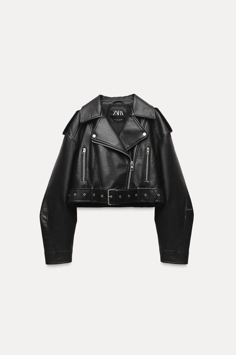 FAUX LEATHER CROP BIKER JACKET - Black | ZARA United States Jaket Motor, Zara Leather Jacket, Cropped Biker Jacket, Zara Jacket, Faux Leather Biker Jacket, Cropped Leather Jacket, Zara Leather, Cardigan Sweater Dress, Cardigan Sweater Jacket